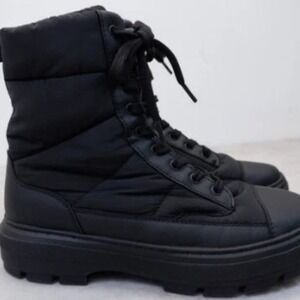Zara Black Quilted Puffer Lace Up Ankle Boots Lug Sole EURO 41